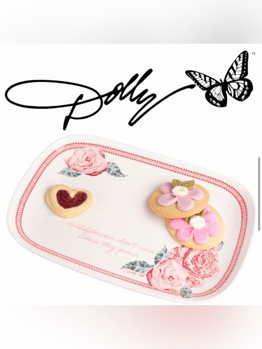 NWT Dolly Parton Pink Floral Quote Serving Platter Tray
